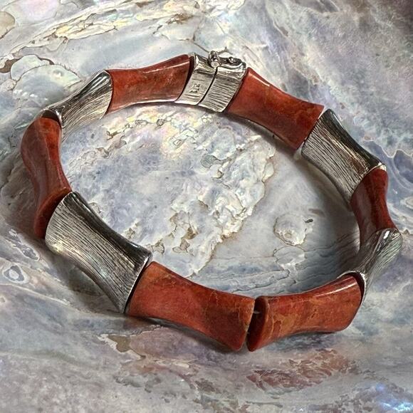 JAY KING Desert Rose Trading Bamboo Red Coral Sterling Silver 925 Bracelet 34g - Picture 6 of 12